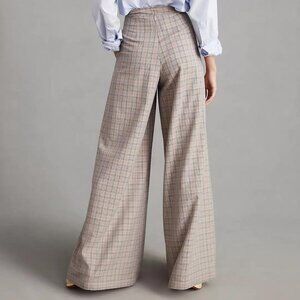 Corey Lynn Calter Pleated Wide-Leg Plaid Trousers